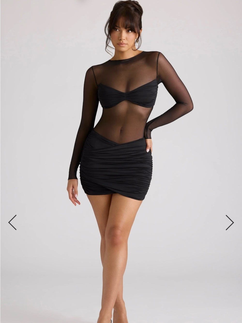 NWT Oh Polly Black Essie Sheer Panelled Long Sleeve Mini Dress US 4